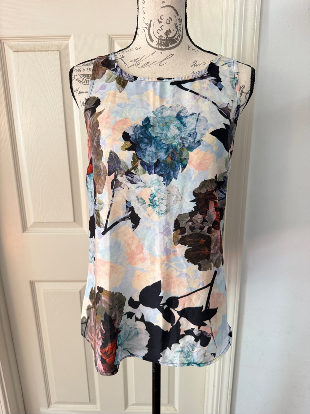 Anthropologie Pastel Floral Sleeveless Tank in Light Blue and Navy